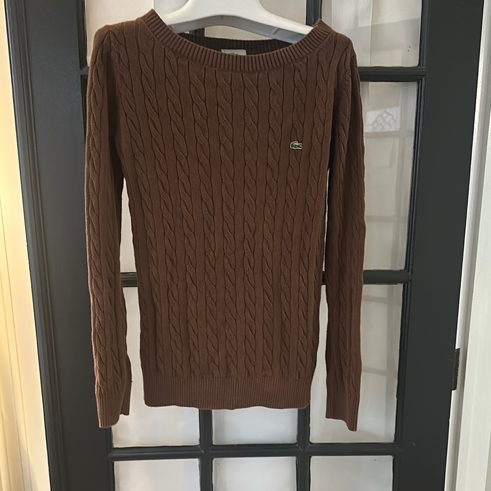 Lacoste Women's Brown Cable Knit cotton Sweater (42)